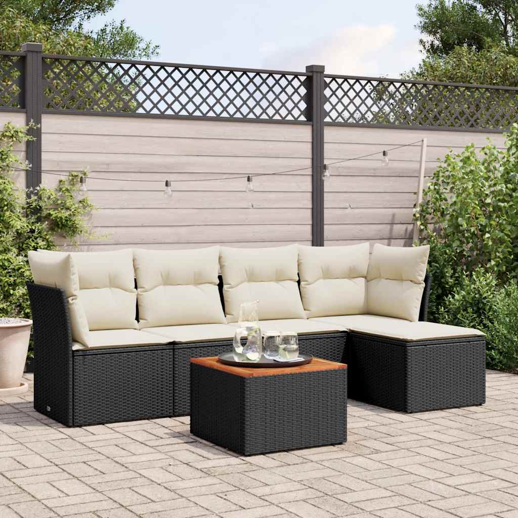 6 Pcs conjunto sofás de jardim c/ almofadões vime PE preto