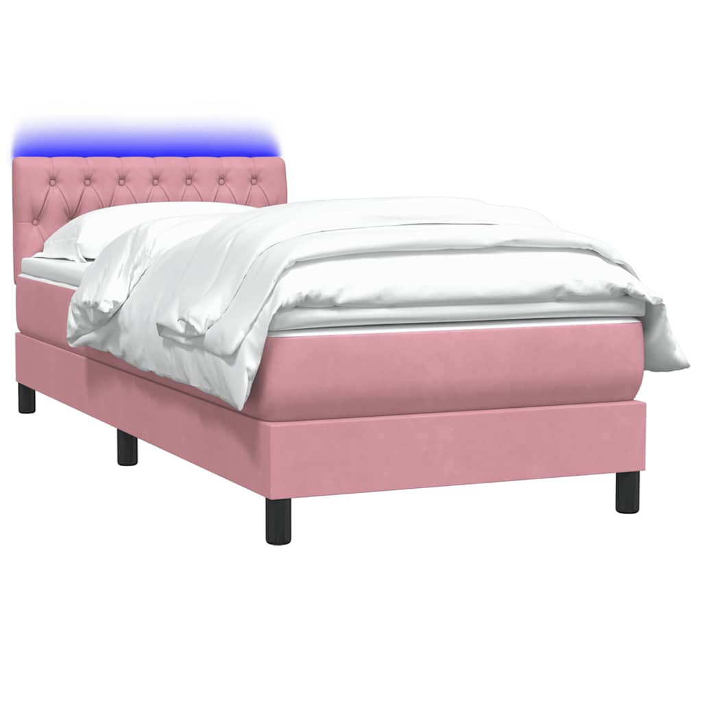 Cama box spring c/ colchão e LED 80x220 cm veludo rosa