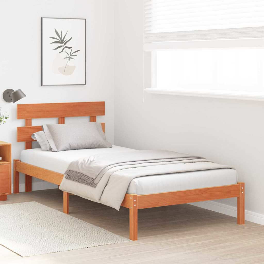 Estrutura da cama castanho 80 x 200 cm madeira de pinho maciça