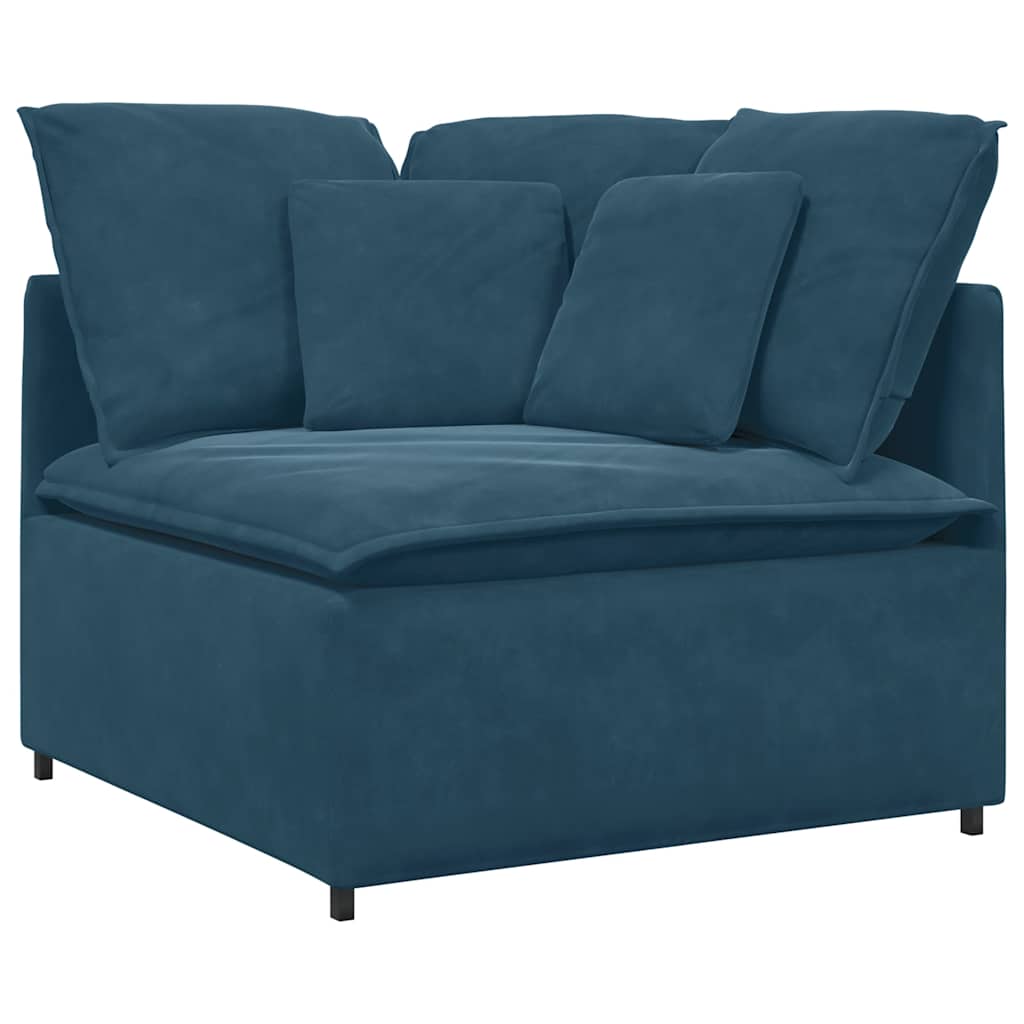 Sofá modular com almofadas em veludo azul