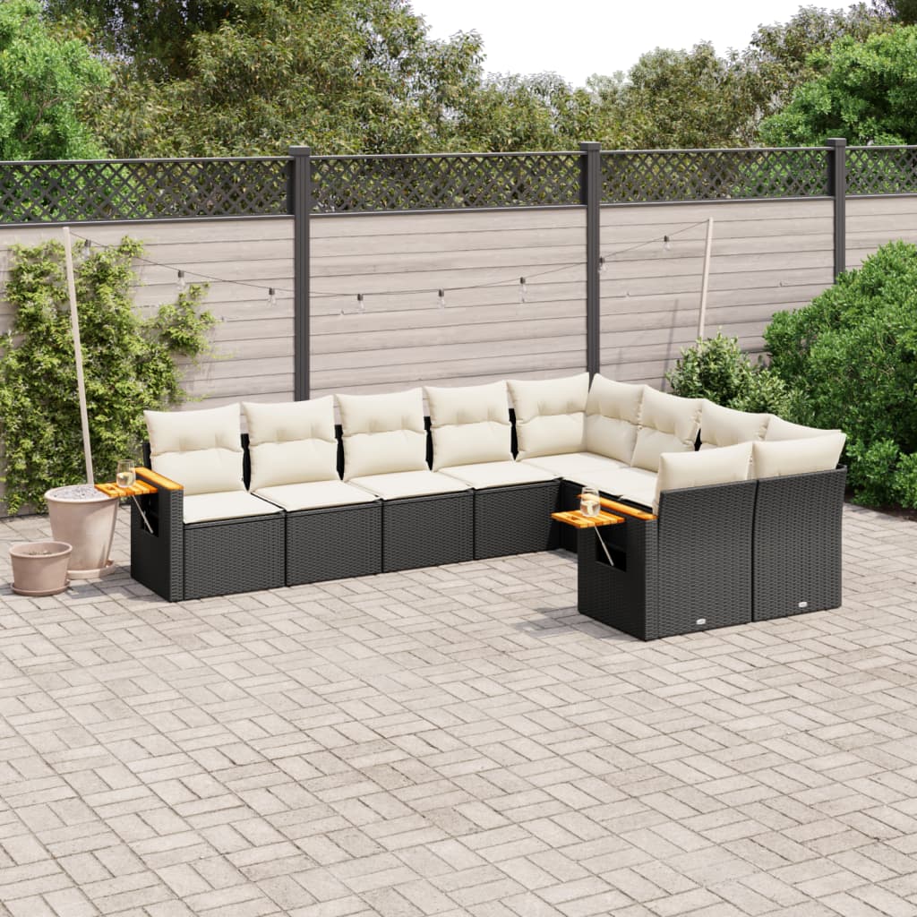 9 Pcs conjunto de sofás p/ jardim c/ almofadões vime PE preto