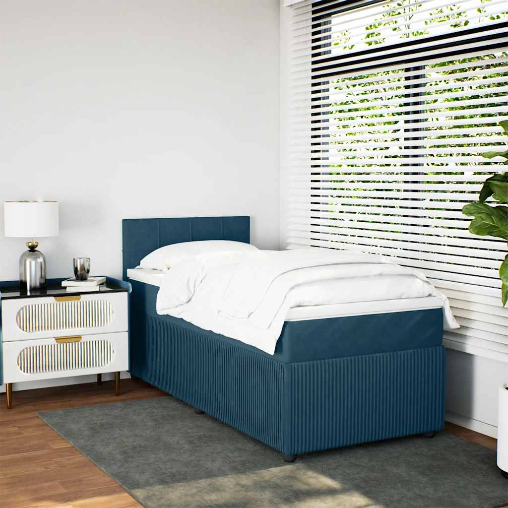Cama boxspring com colchão 100x200 cm veludo azul