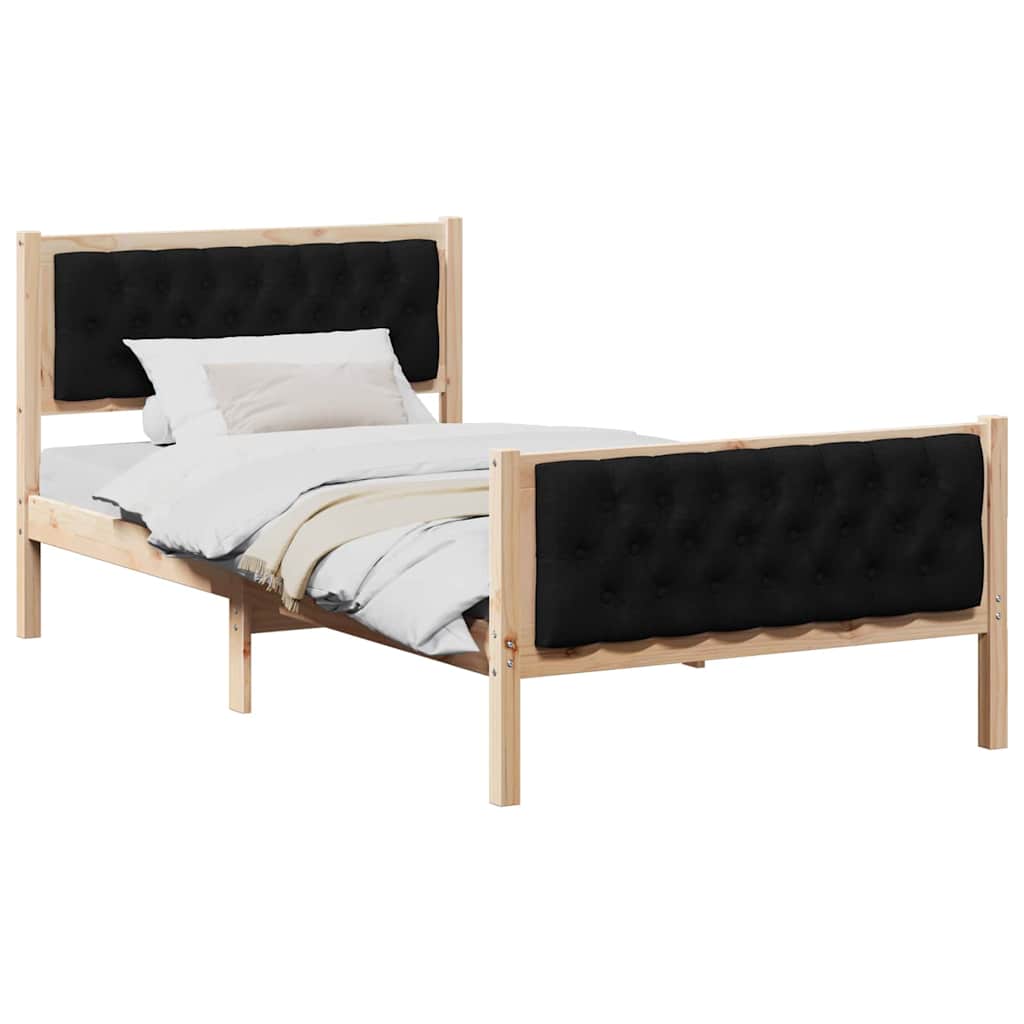 Estrutura da cama preto 100 x 200 cm madeira de pinheiro sólida