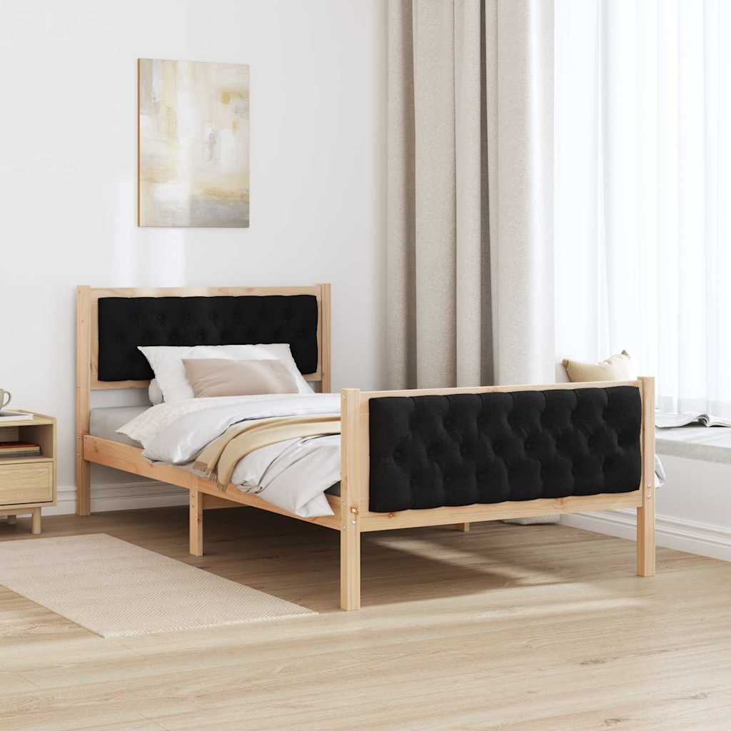 Estrutura da cama preto 100 x 200 cm madeira de pinheiro sólida
