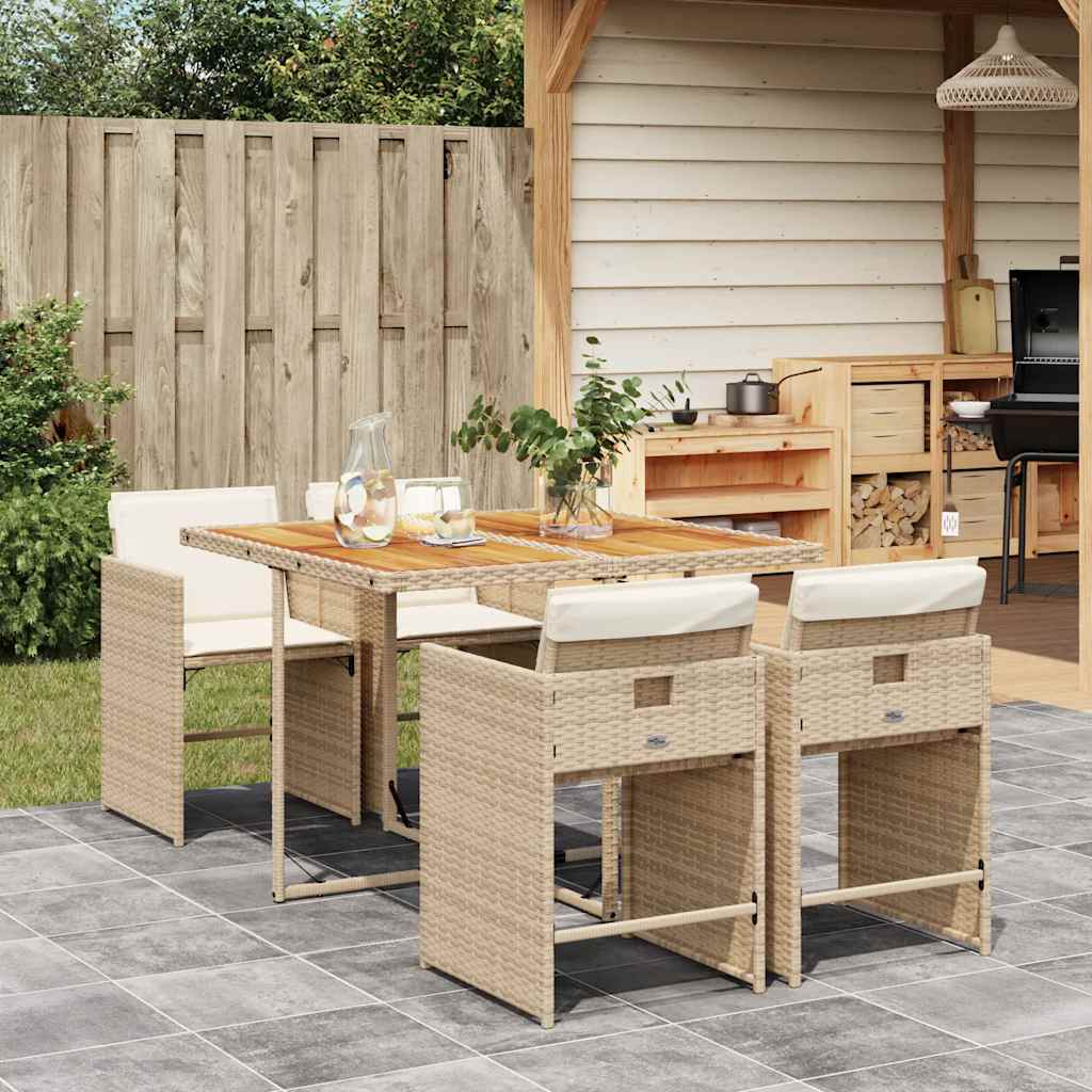 5 Pcs conjunto de jantar p/ jardim com almofadões vime PE bege