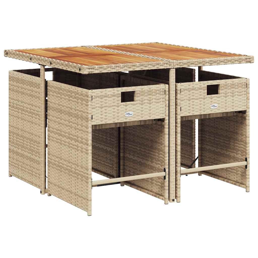 5 Pcs conjunto de jantar p/ jardim com almofadões vime PE bege