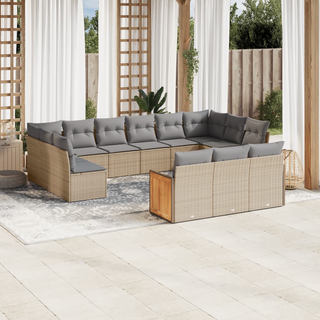 13 Pcs conjunto de sofás p/ jardim com almofadões vime PE bege