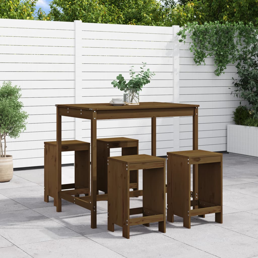 5 Pcs conj. de bar p/ jardim madeira pinho maciça castanho-mel