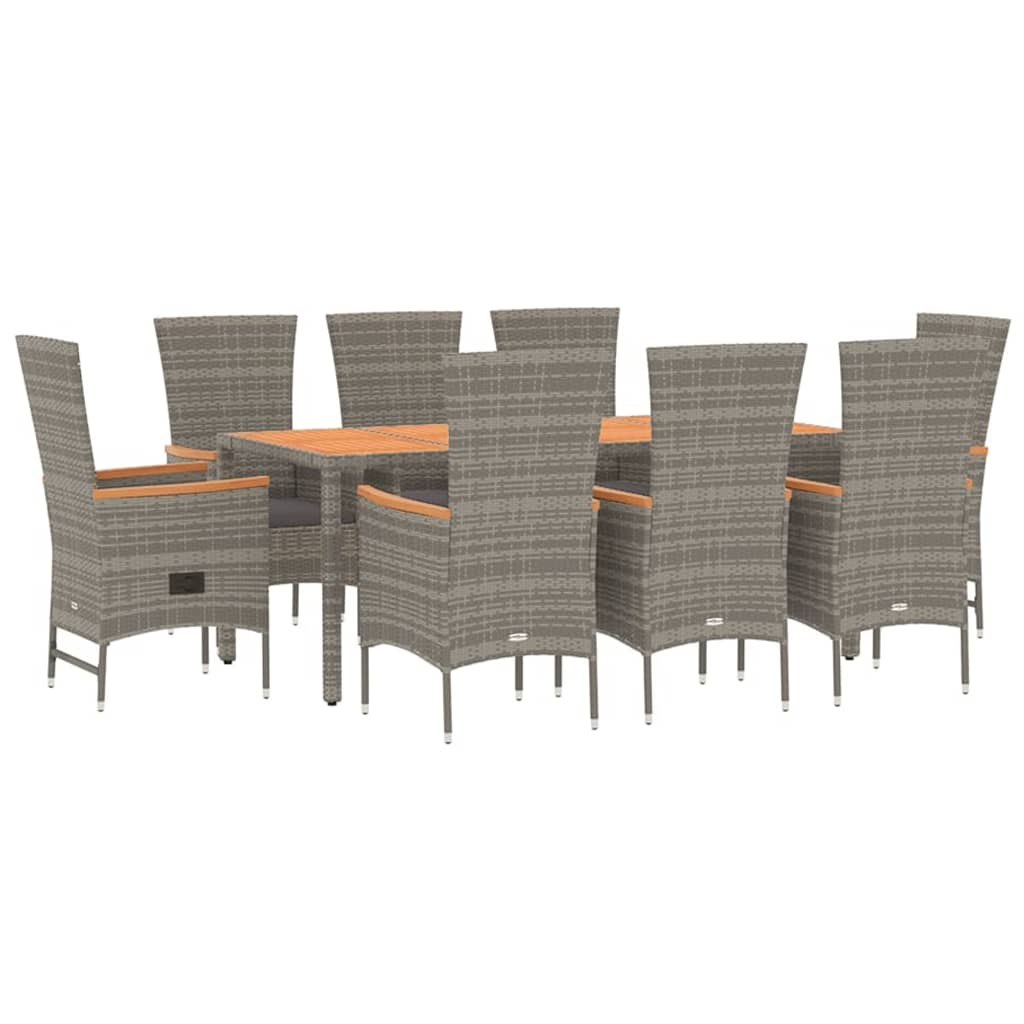 9 Pcs conjunto de jantar p/ jardim c/ almofadões vime PE cinza