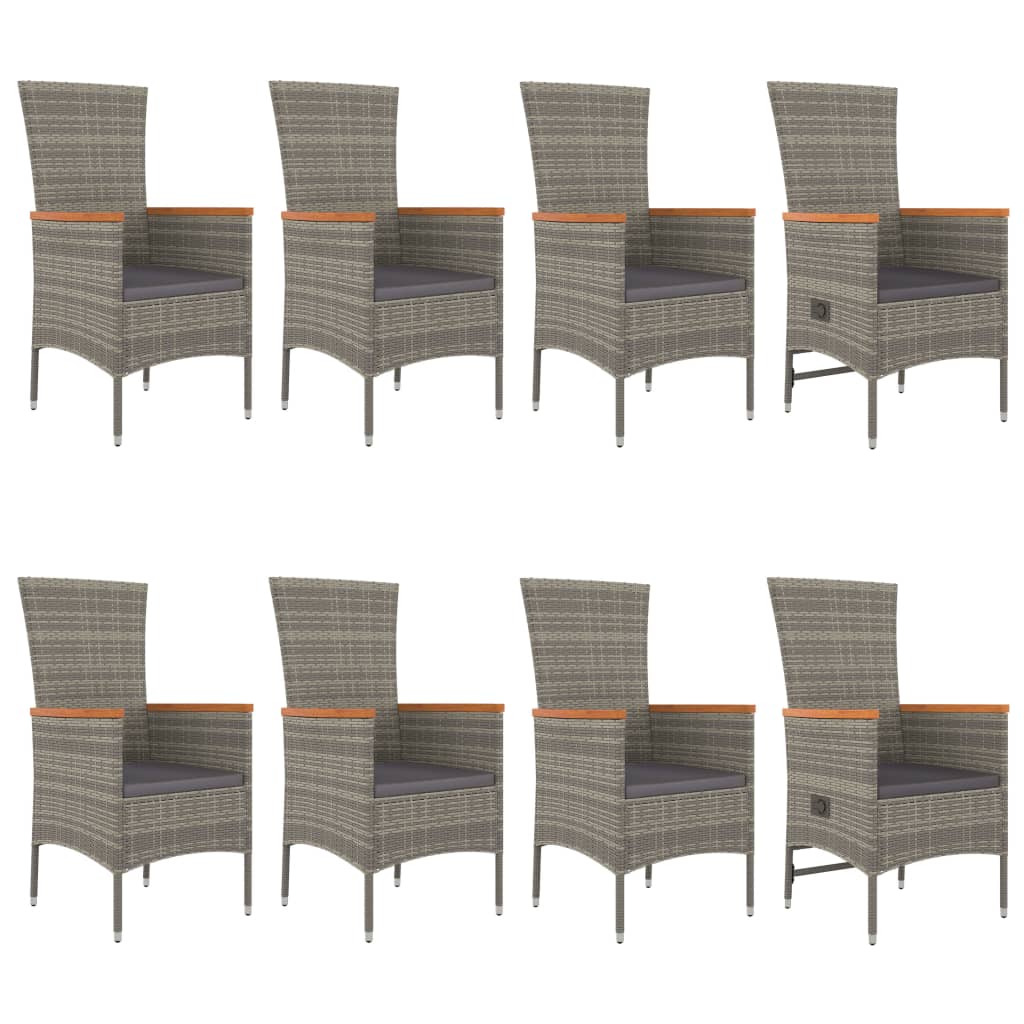 9 Pcs conjunto de jantar p/ jardim c/ almofadões vime PE cinza