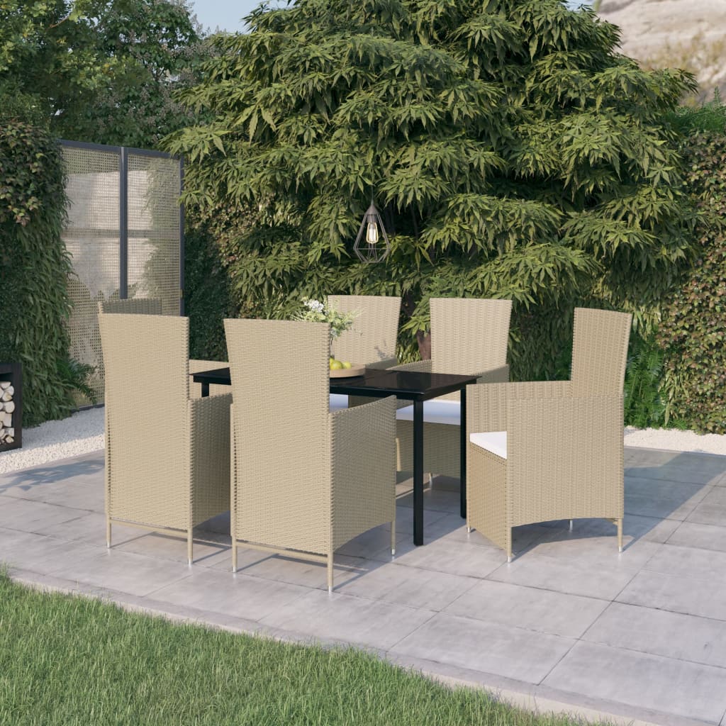 7 Pcs conjunto de jantar para jardim com almofadões bege