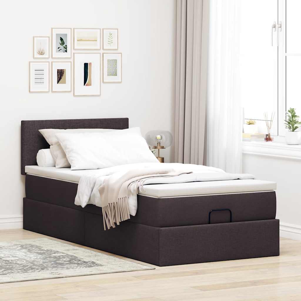 Cama otomana com colchão 100x200 cm tecido castanho escuro
