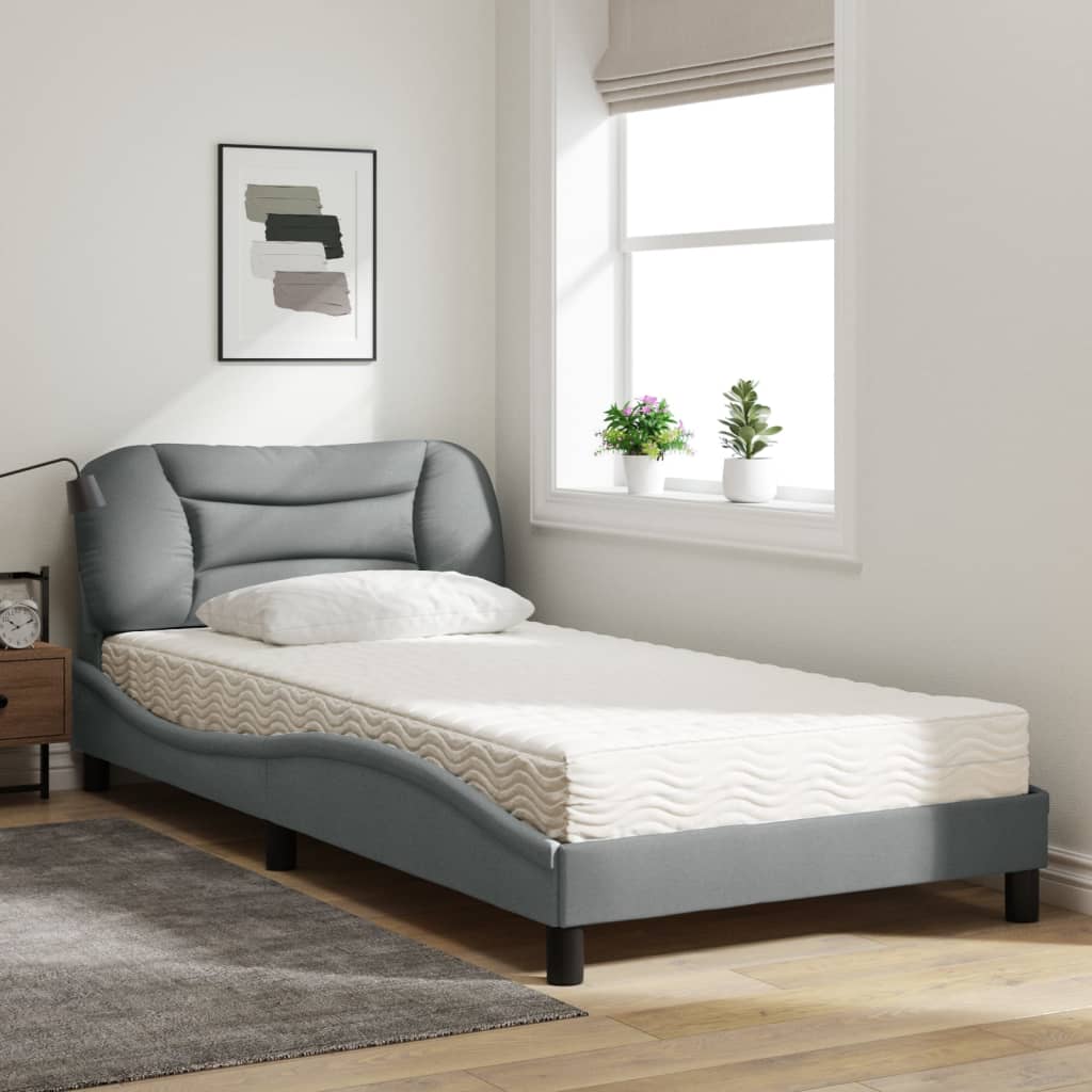 Cama com colchão hvar 100x200 cm tecido cinzento-claro