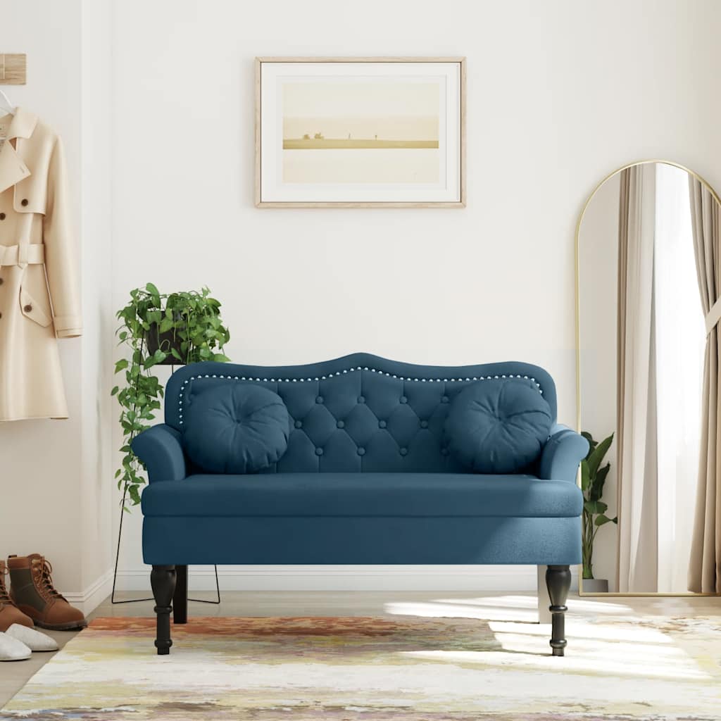 Banco com almofadões 120,5x65x75 cm veludo azul