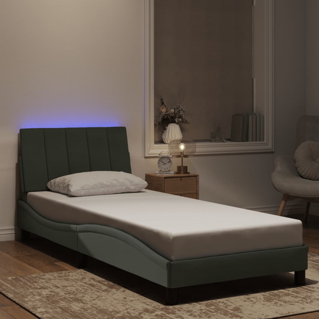 Estrutura de cama com LED sem colchão hanko 90x200 cm veludo cinzento-claro