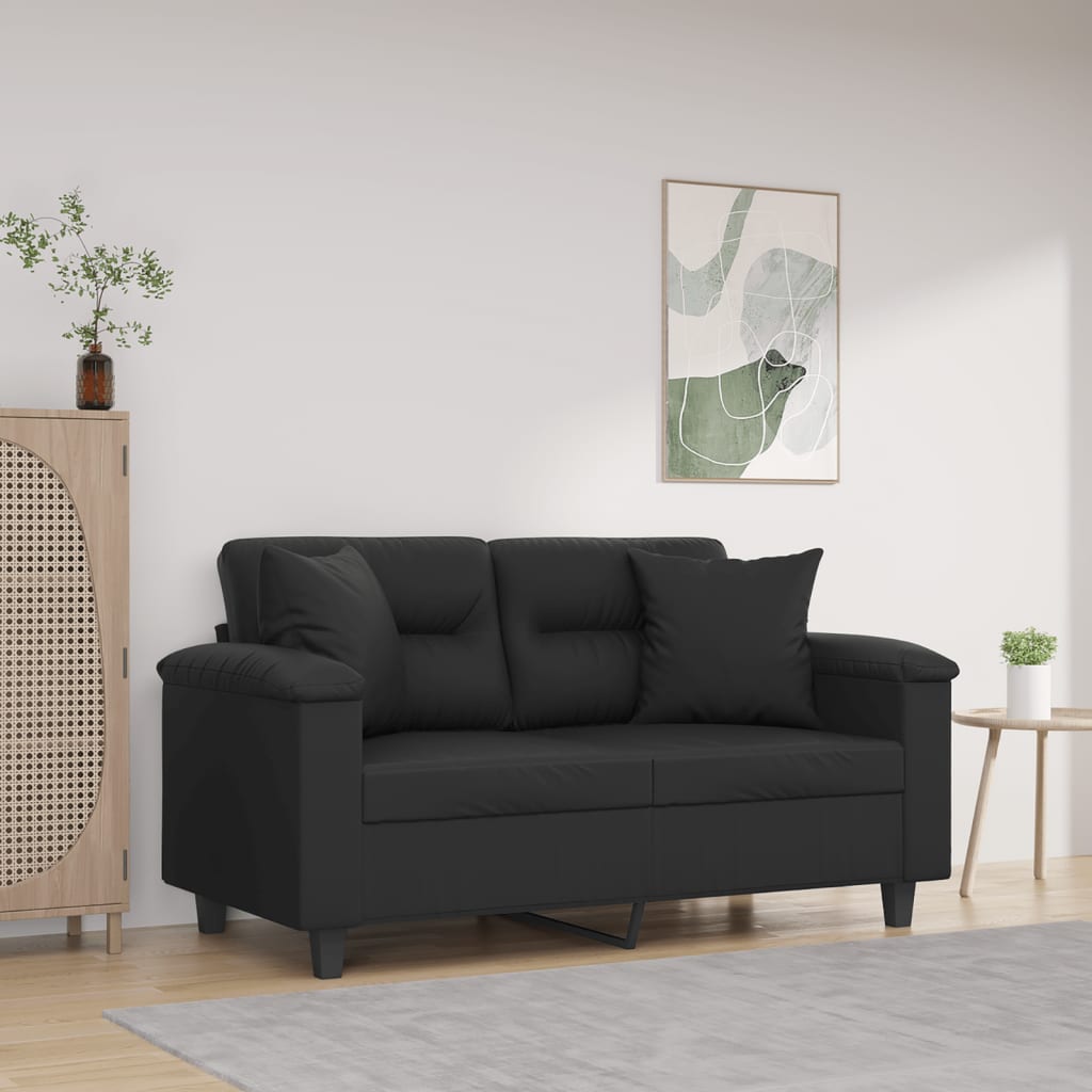 Sofá 2 lugares + almofadas decorativas 120cm couro artif. preto
