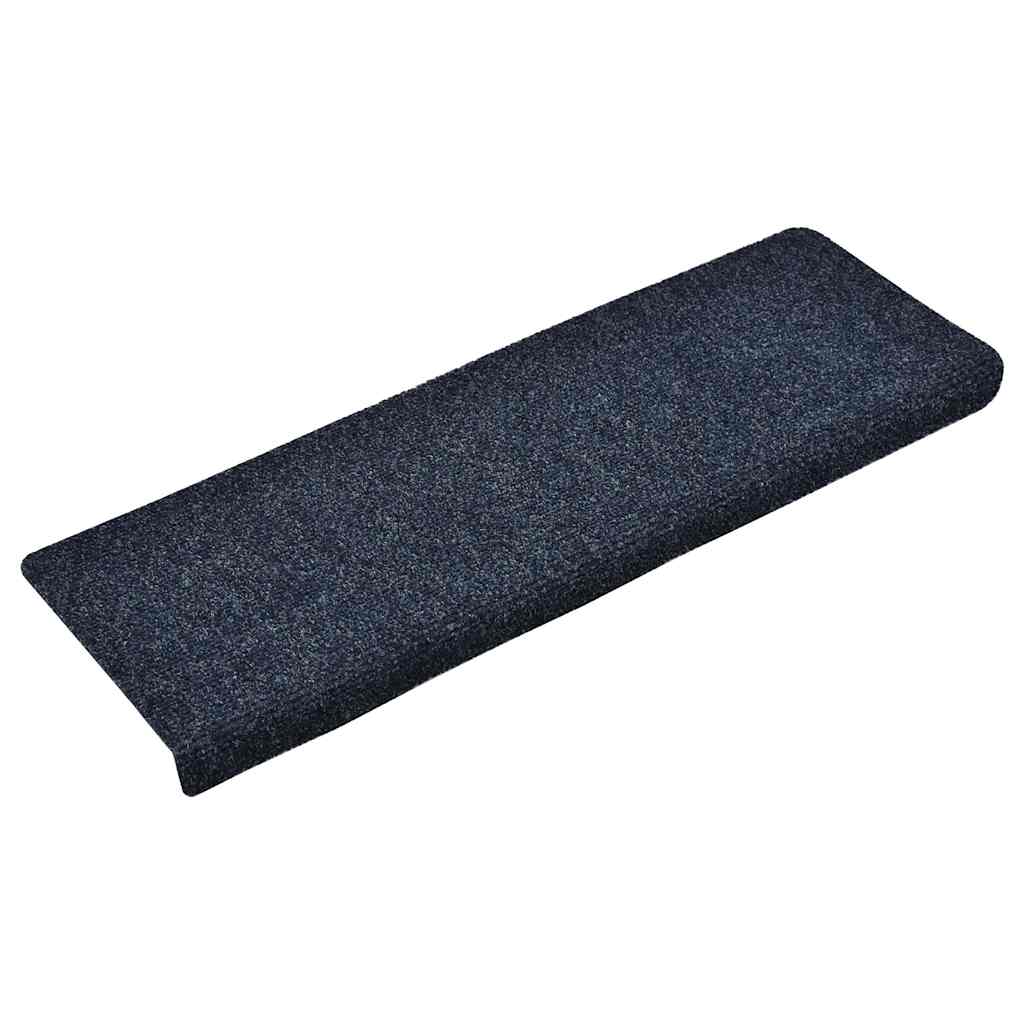 Tapetes de escada autoadesivos 15 peças 65x21x4 cm azul com borda retangular