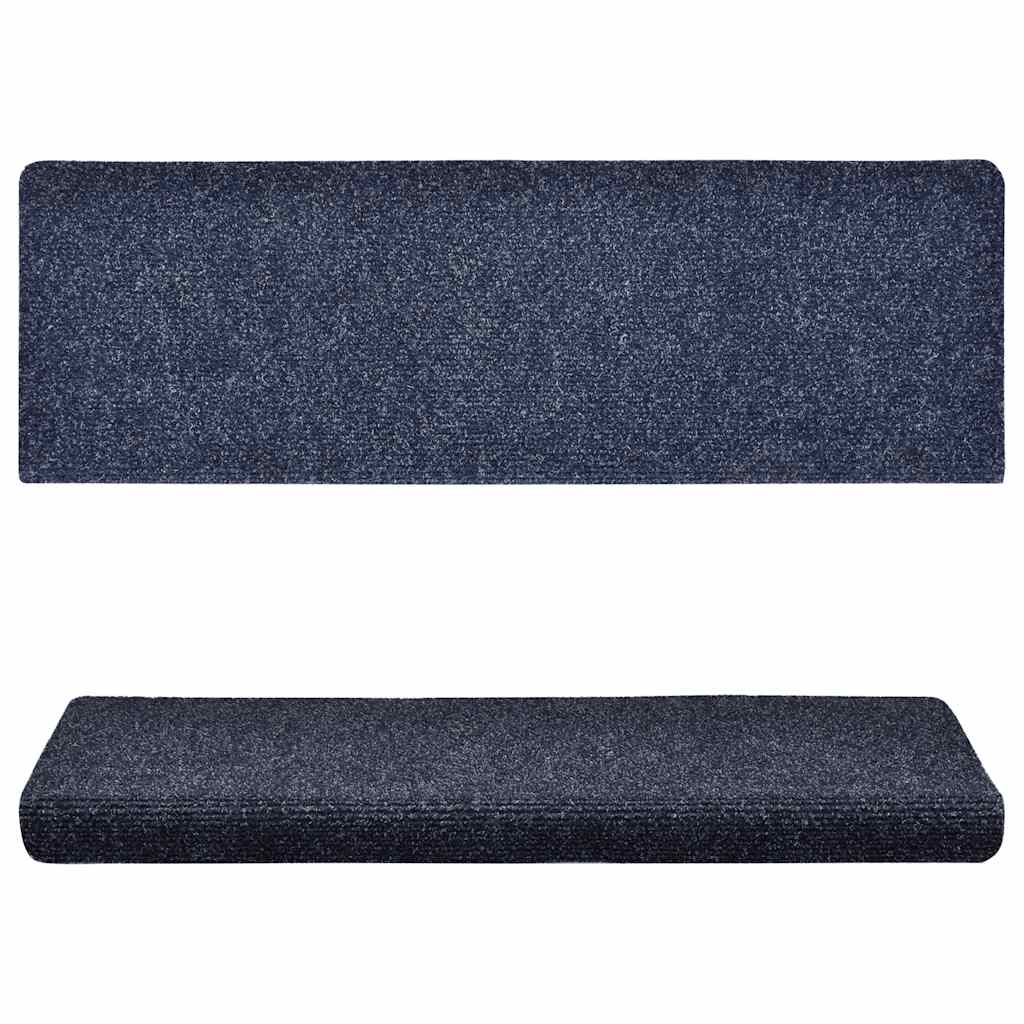 Tapetes de escada autoadesivos 15 peças 65x21x4 cm azul com borda retangular