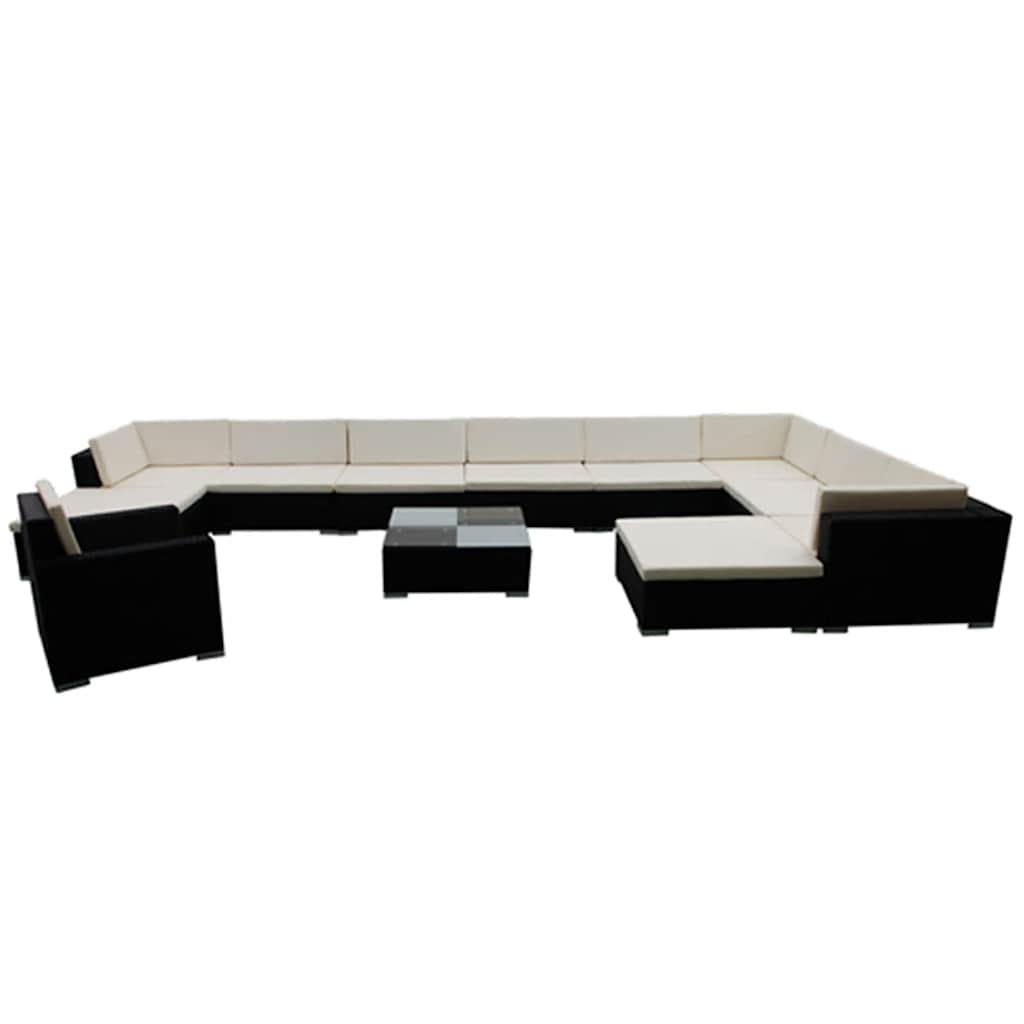 12 Pcs conjunto lounge de jardim c/ almofadões vime PE preto