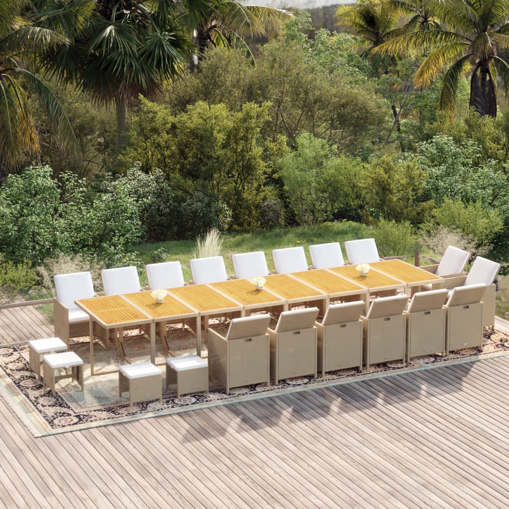 21 Pcs conjunto jantar p/ jardim c/ almofadões vime PE bege