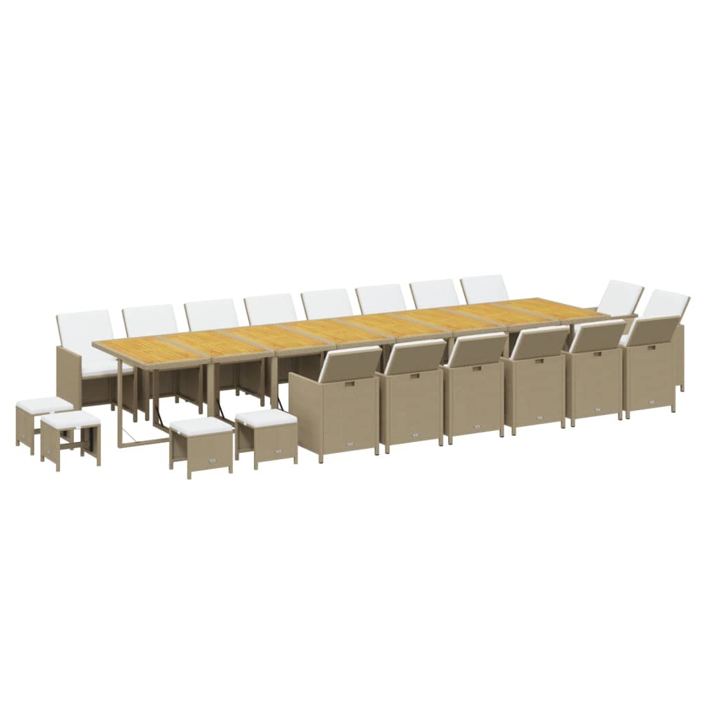 21 Pcs conjunto jantar p/ jardim c/ almofadões vime PE bege