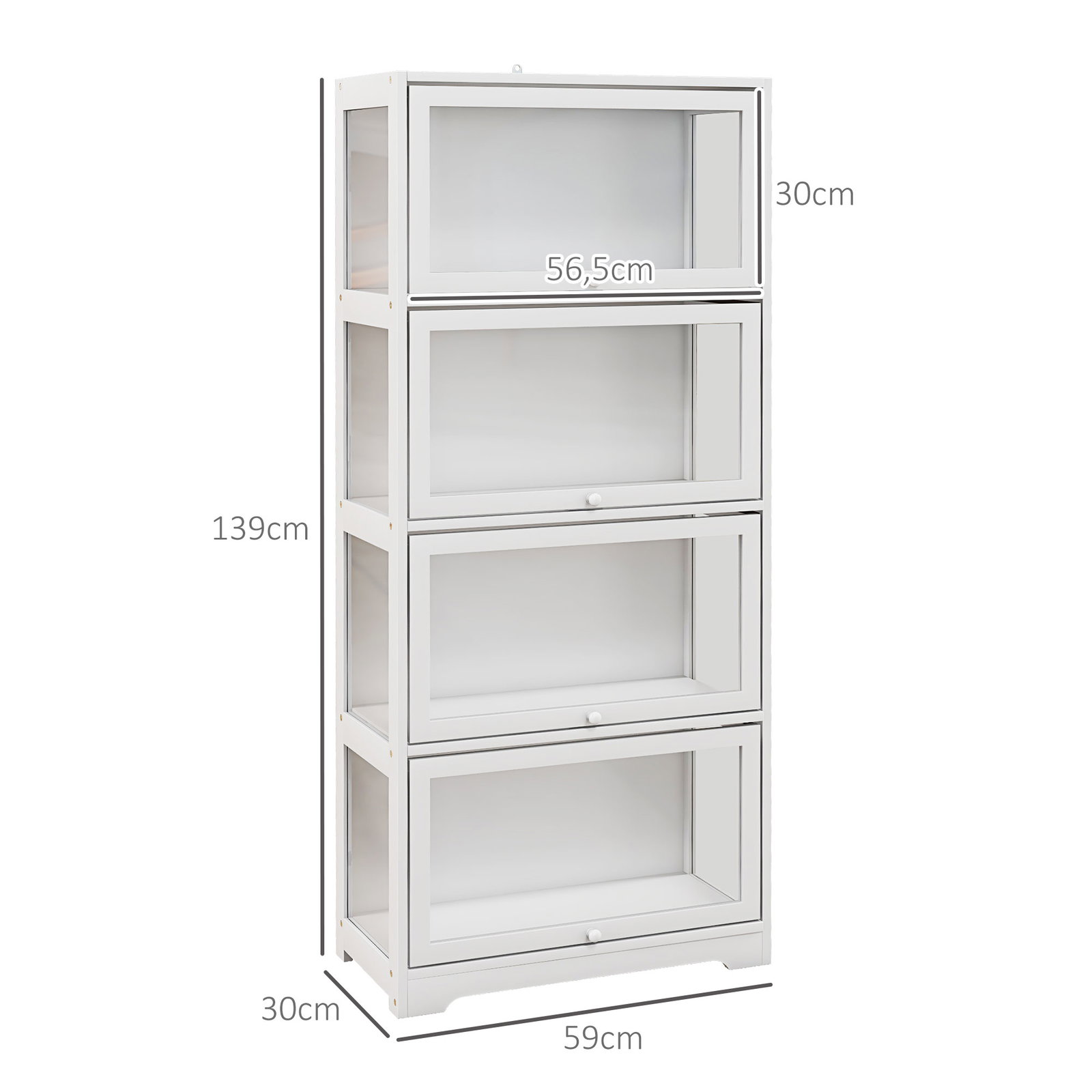 Vitrine branco de 4 níveis para sala de estar anti-tombo 59x30x139 cm com portas abatíveis de acrílico colecionador