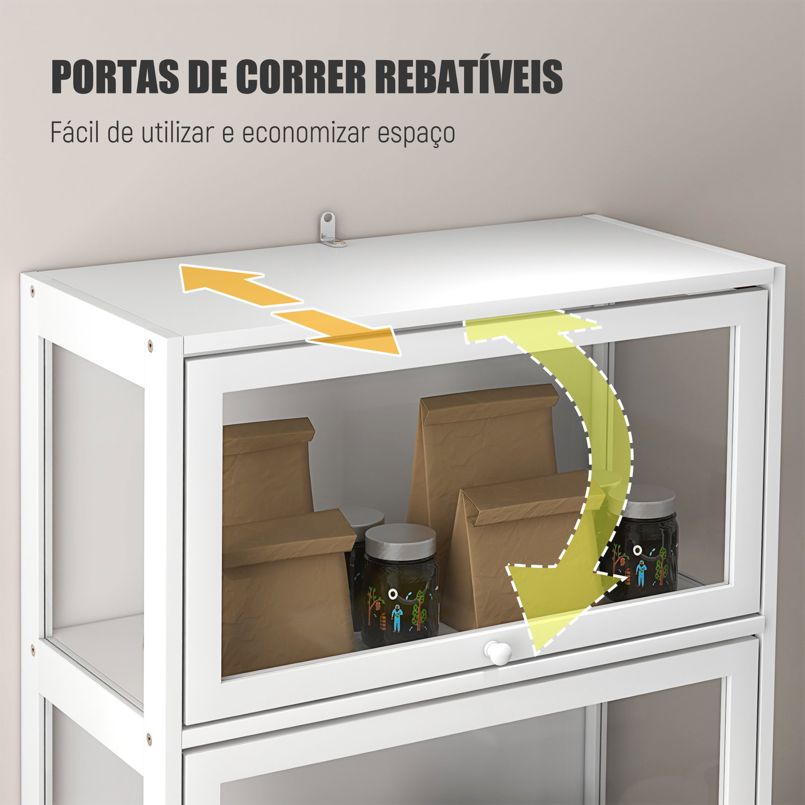Vitrine branco de 4 níveis para sala de estar anti-tombo 59x30x139 cm com portas abatíveis de acrílico colecionador