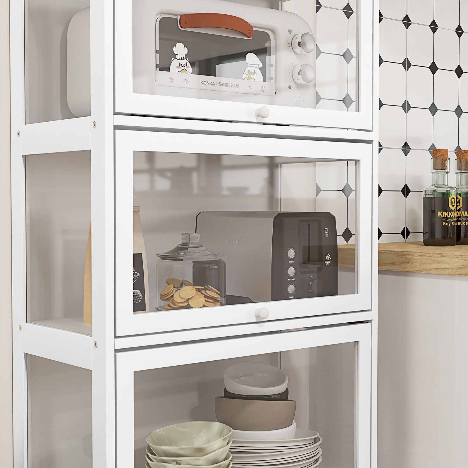 Vitrine branco de 4 níveis para sala de estar anti-tombo 59x30x139 cm com portas abatíveis de acrílico colecionador