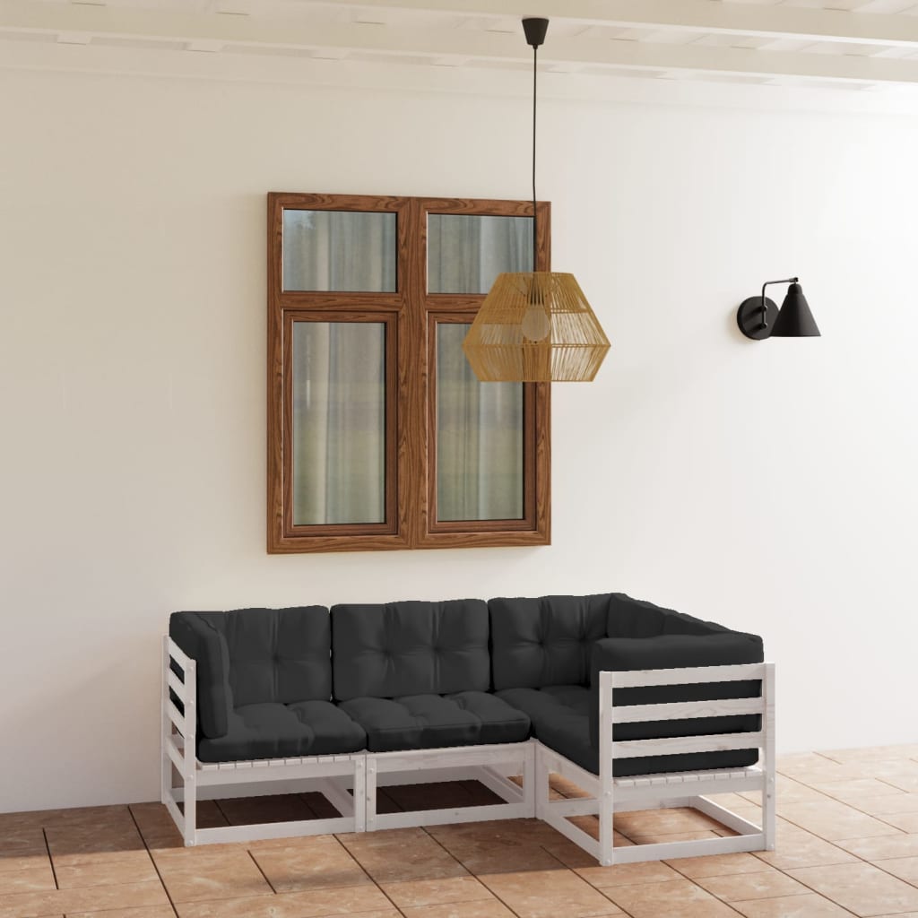 4 Pcs conjunto lounge de jardim c/ almofadões pinho maciço