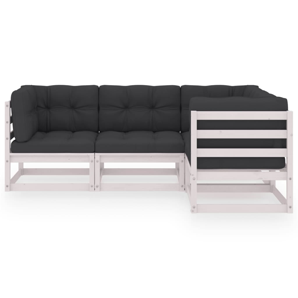 4 Pcs conjunto lounge de jardim c/ almofadões pinho maciço