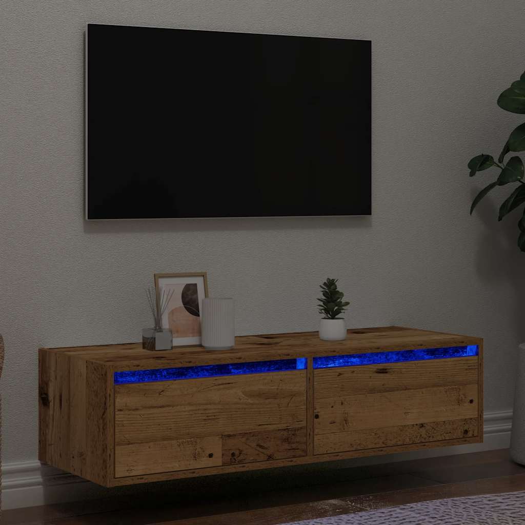 Móvel de TV com luzes LED 100x35,5x25 cm madeira velha