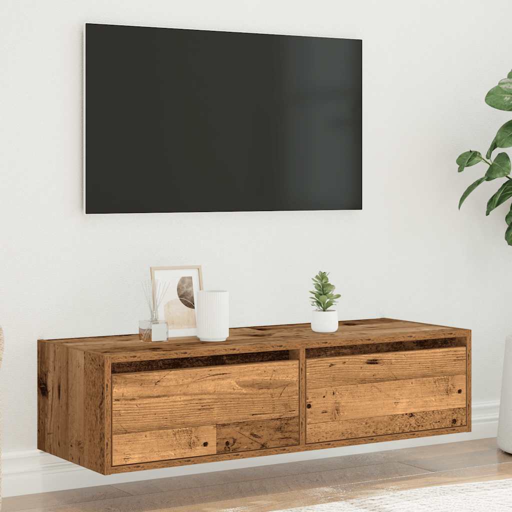 Móvel de TV com luzes LED 100x35,5x25 cm madeira velha