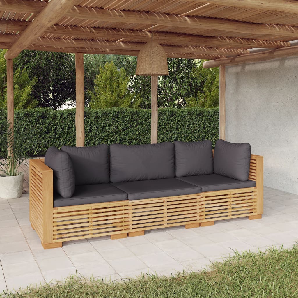 3 Pcs conjunto lounge jardim c/ almofadões madeira teca maciça