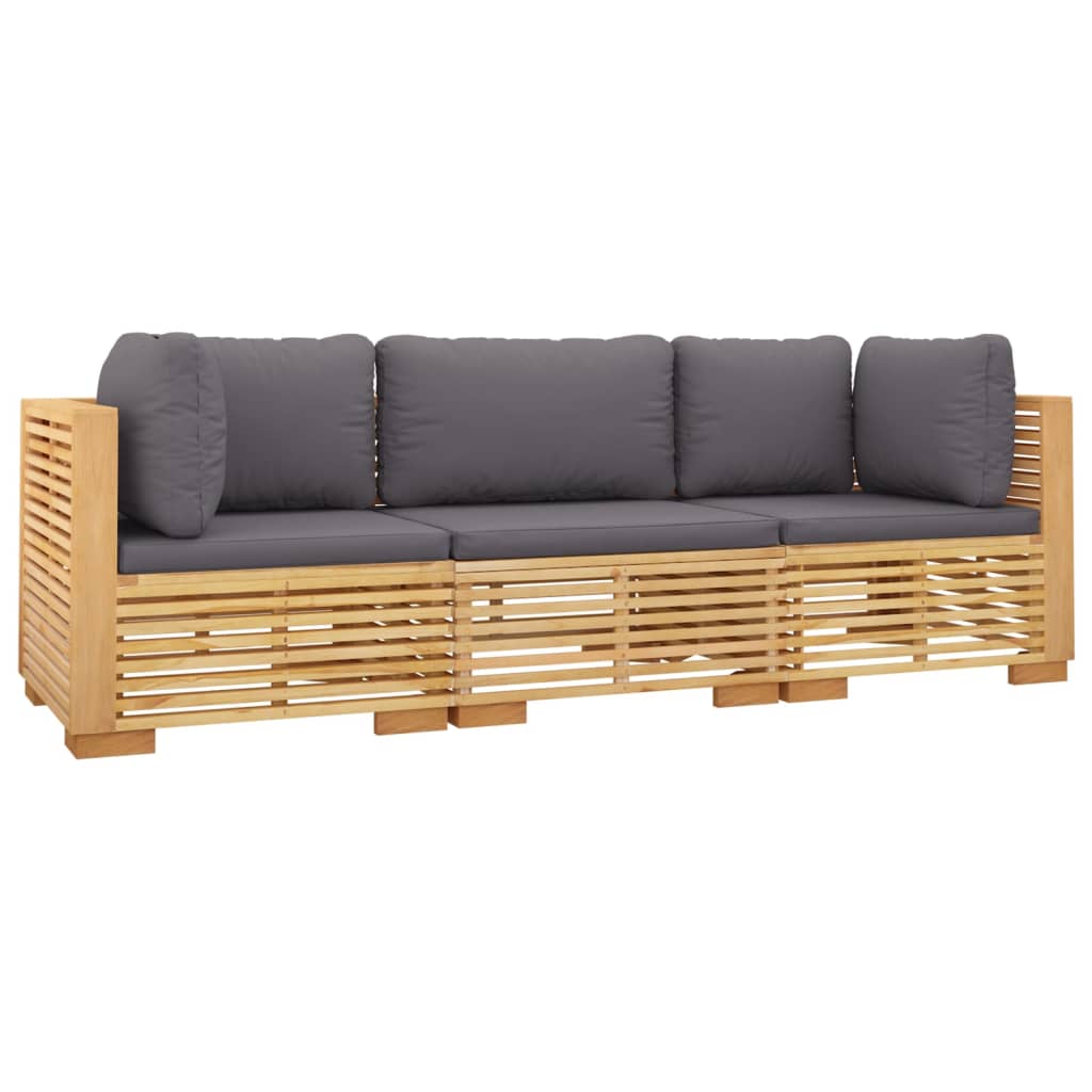 3 Pcs conjunto lounge jardim c/ almofadões madeira teca maciça