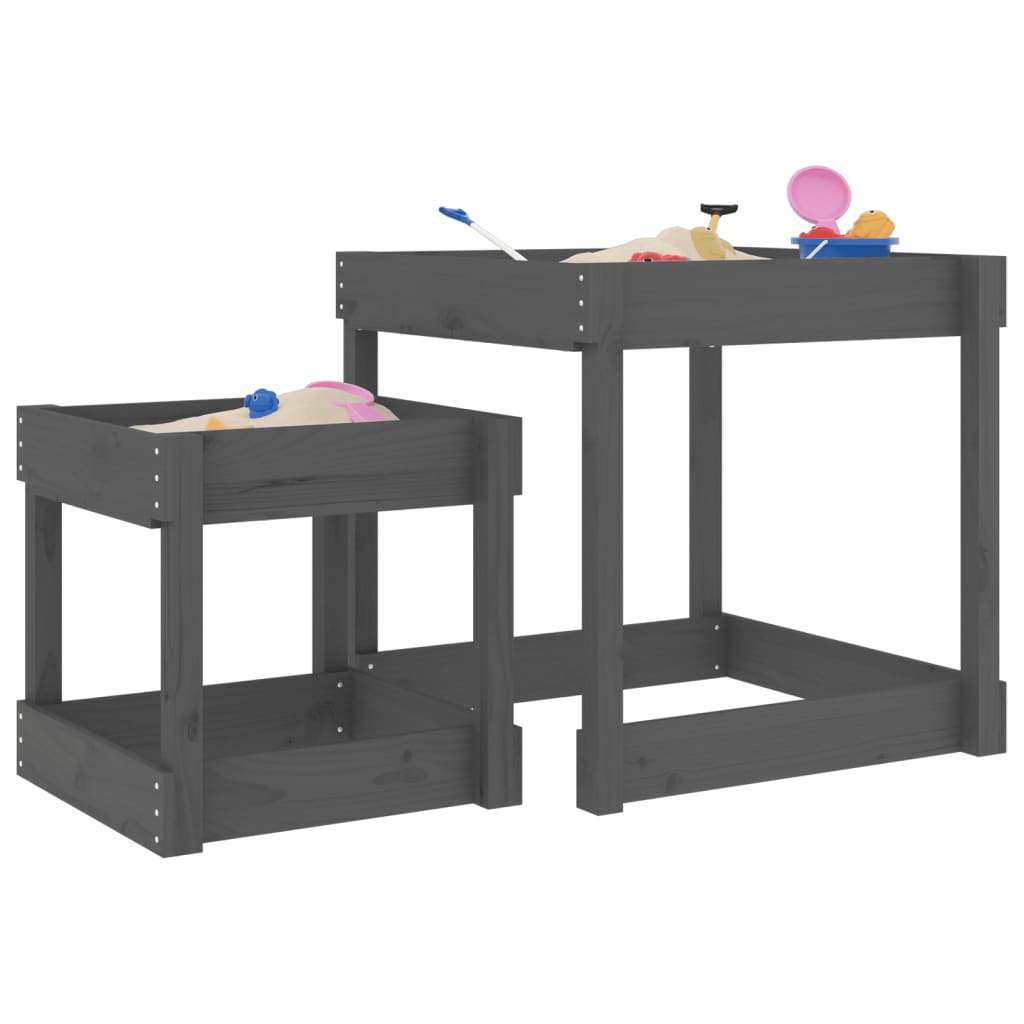 Mesas de areia 2 pcs madeira de pinho maciça cinzento
