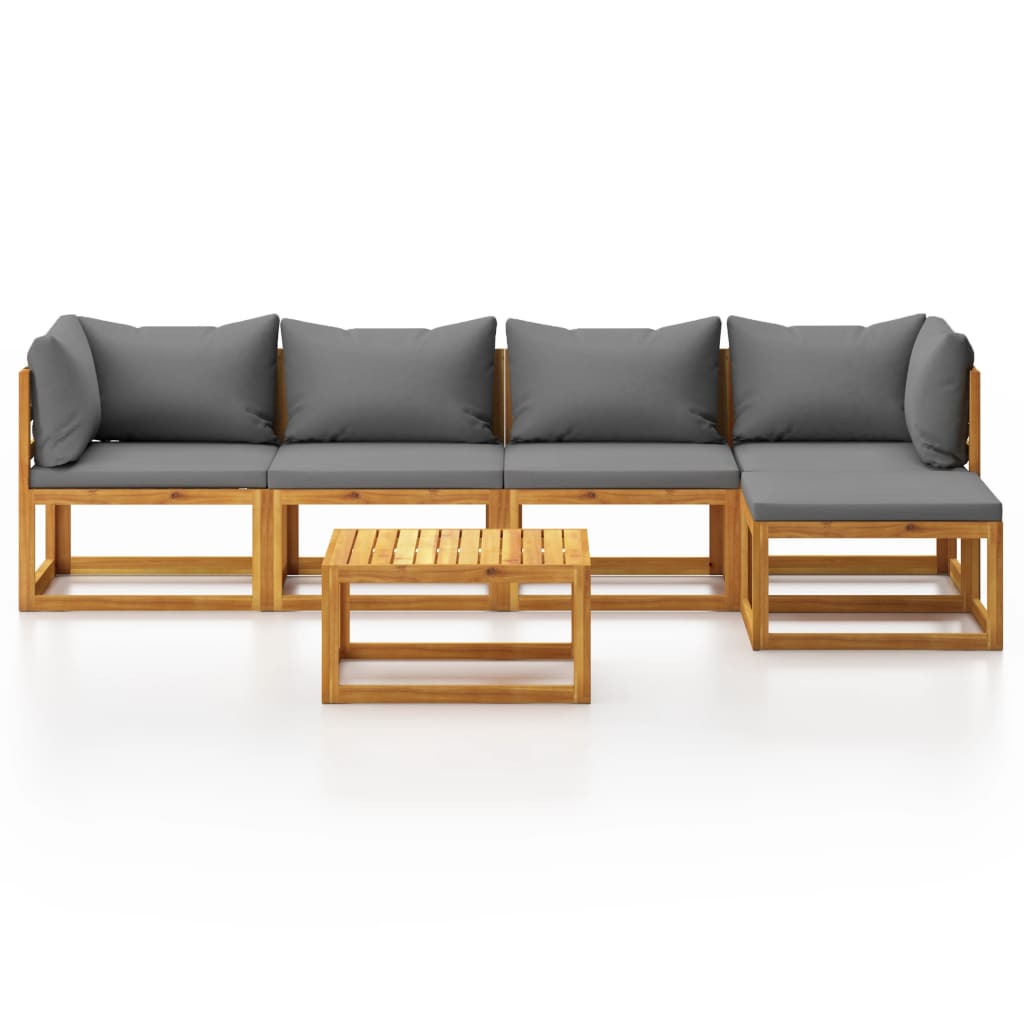 6 Pcs conjunto lounge de jardim c/ almofadões acácia maciça