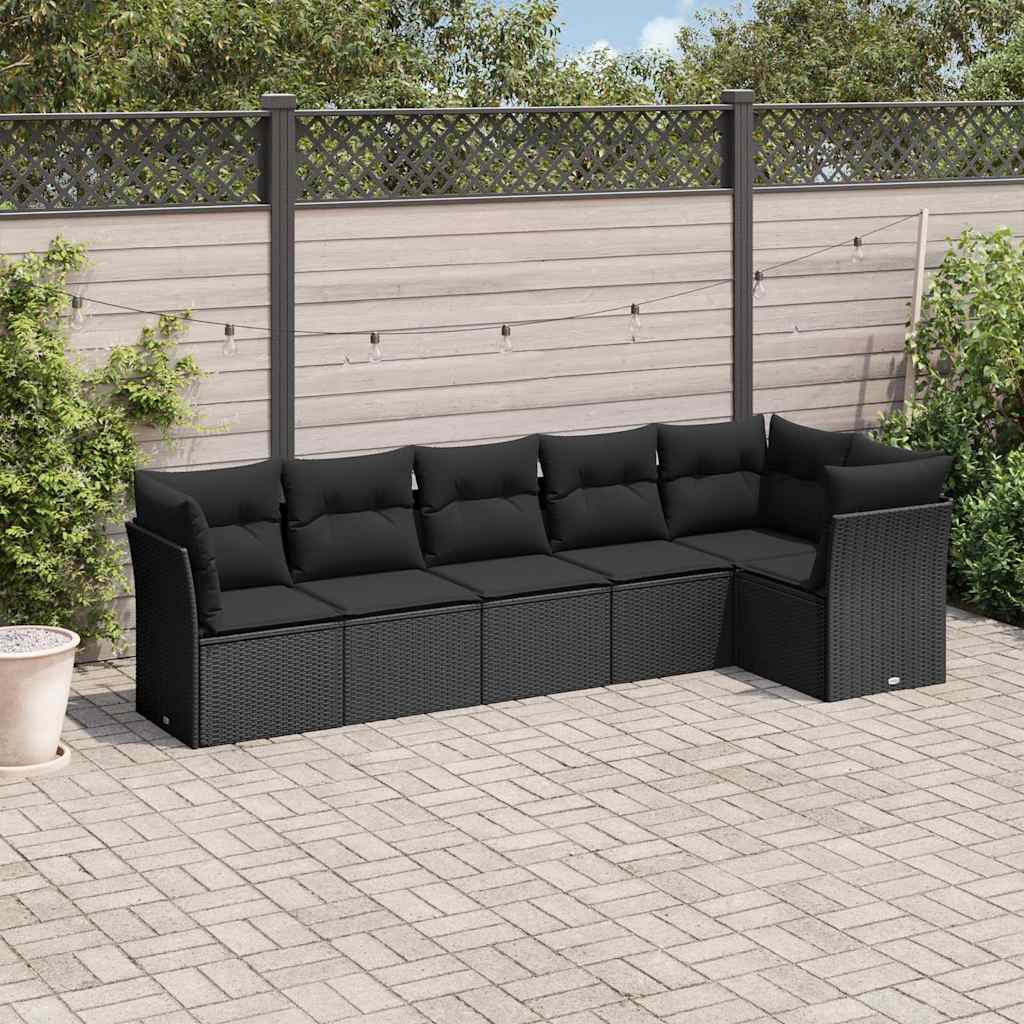 6 Pcs conjunto sofás de jardim c/ almofadões vime PE preto