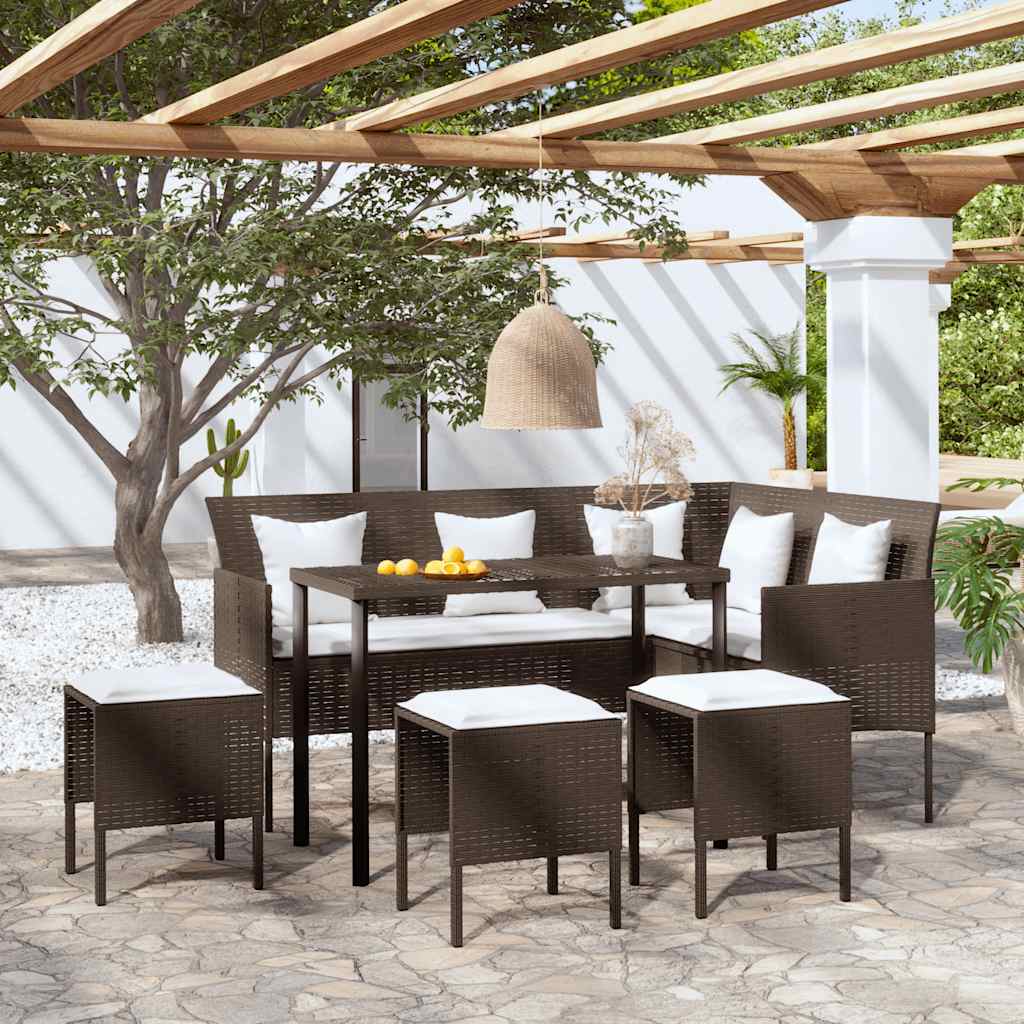 5 Pcs conjunto sofás formato l c/ almofadões vime PE castanho