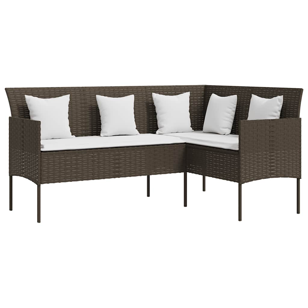 5 Pcs conjunto sofás formato l c/ almofadões vime PE castanho