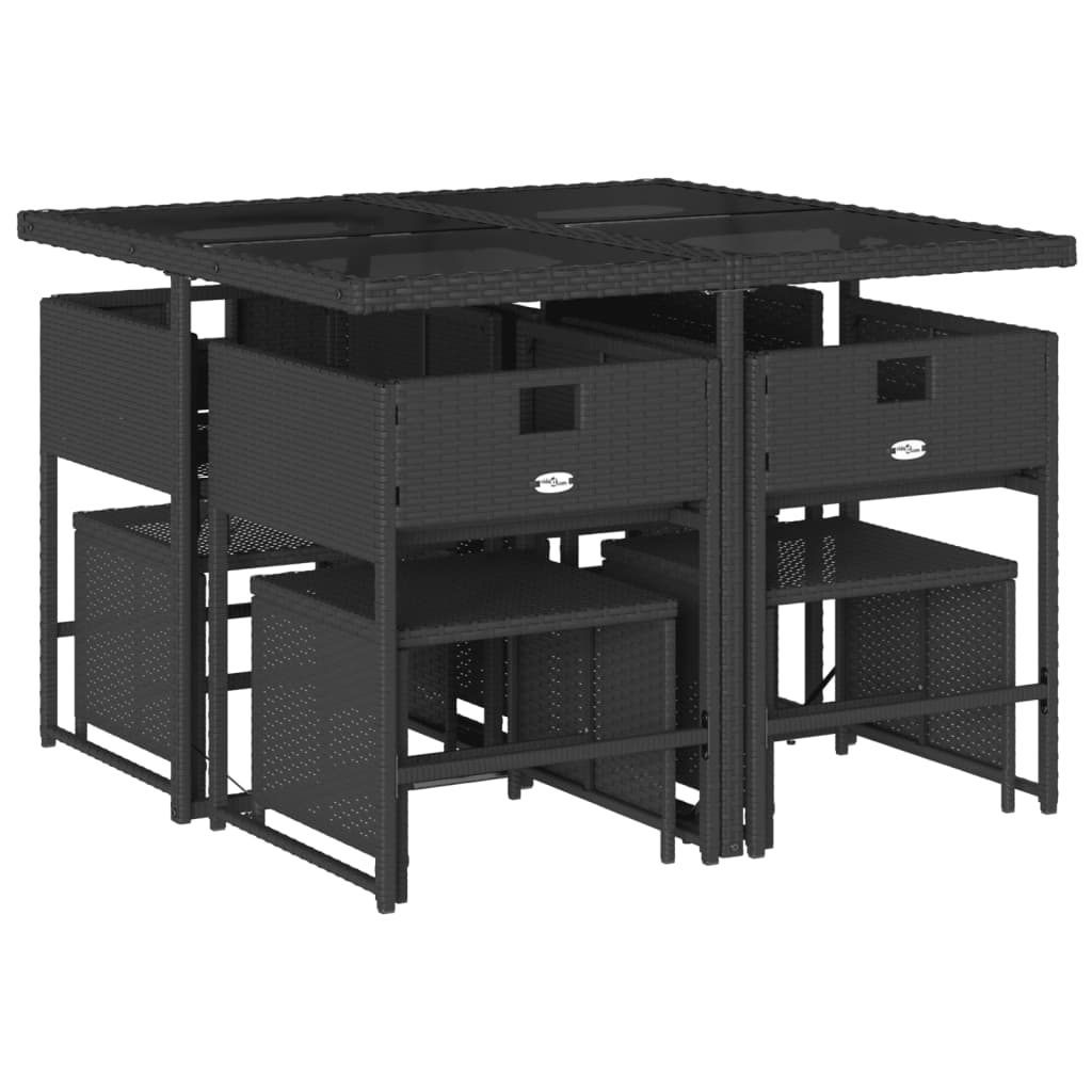 9 Pcs conjunto de jantar p/ jardim c/ almofadões vime PE preto