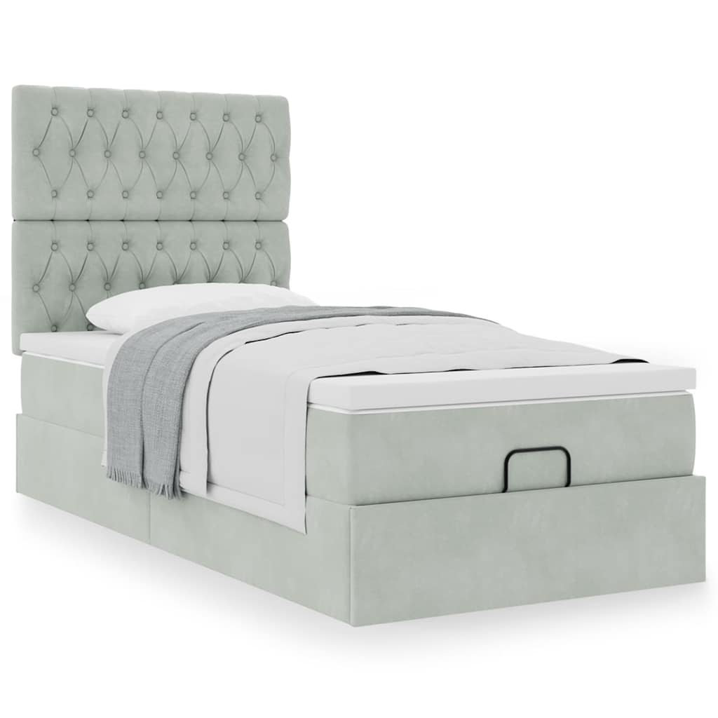 Estrutura cama otomana colchões 80x200 cm veludo cinzento claro