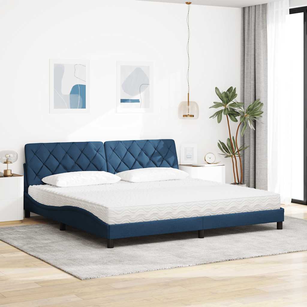Cama com colchão 200x200 cm tecido azul