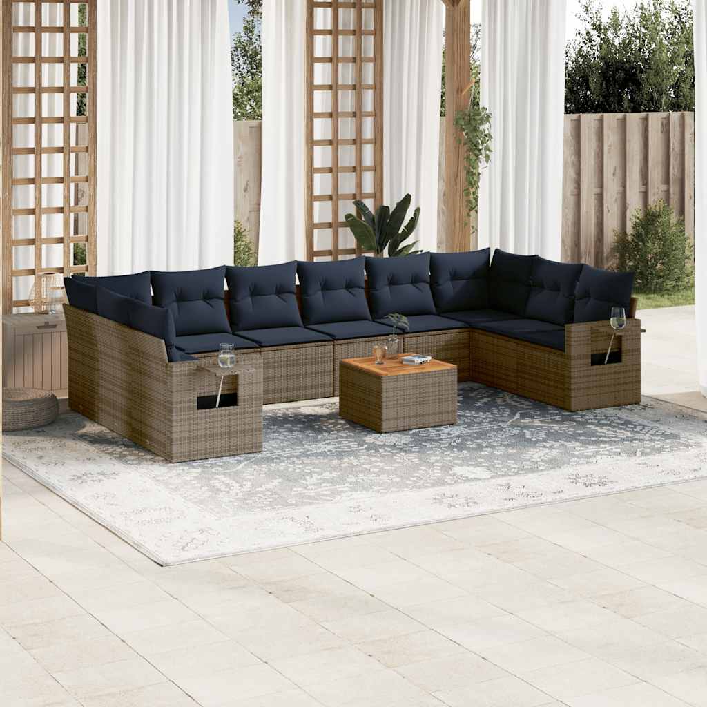 Conjunto de sofá de jardim com 11 peças e almofadas em rattan sintético cinza