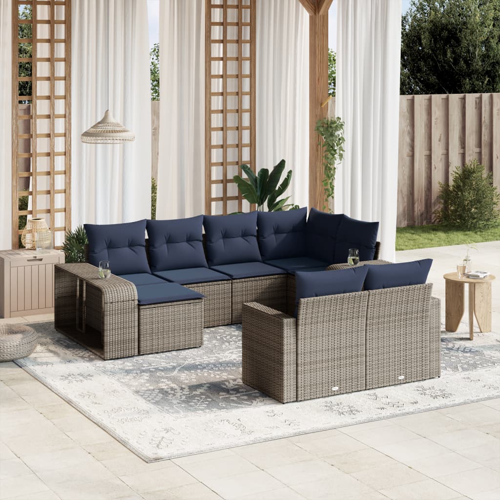 Conjunto de sofá de jardim com 10 peças e almofadas em rattan sintético cinza