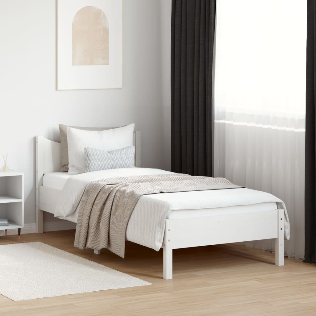 Cama sem colchão 75x190 cm madeira de pinho maciça branco