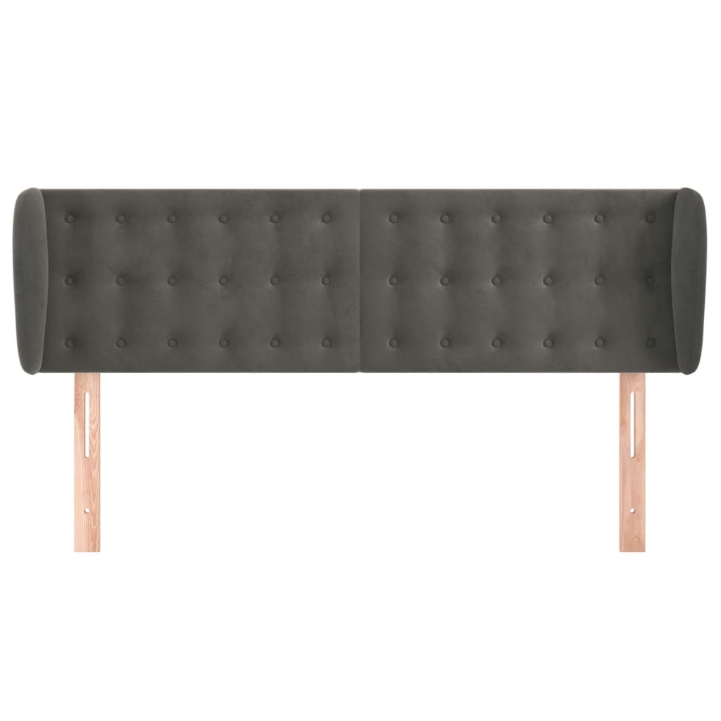 Cabeceira de cama c/ abas veludo 147x23x78/88cm cinzento-escuro