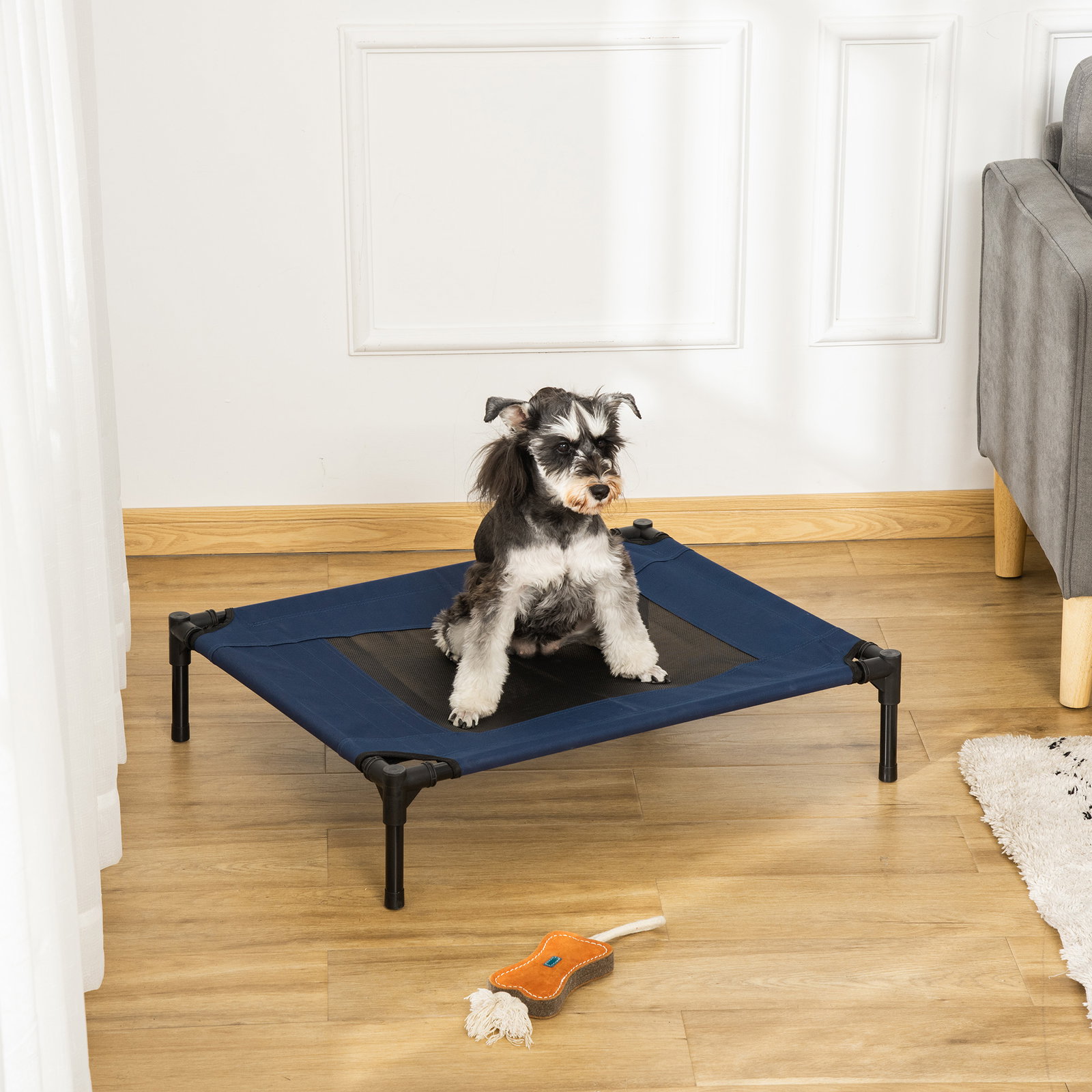Cama para animais de estimação cama elevada para cães gatos com tecido transpirável para dormir exterior jardim terraço 76x61x18cm azul