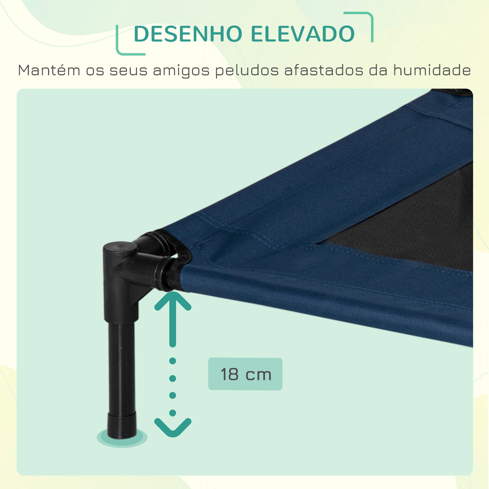 Cama para animais de estimação cama elevada para cães gatos com tecido transpirável para dormir exterior jardim terraço 76x61x18cm azul