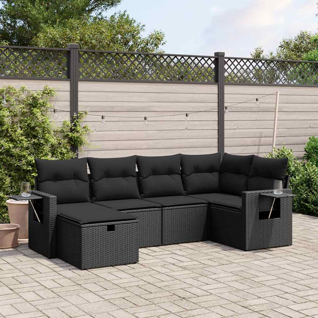 6 Pcs conjunto sofás de jardim c/ almofadões vime PE preto