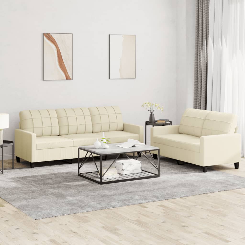 2 Pcs conjunto sofás c/ almofadões couro artificial cor creme